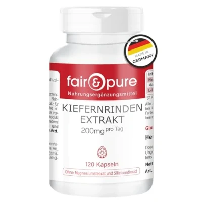 Abbildung von Fair &amp; Pure® Kiefernrinden Extrakt 100mg 120 Kapseln standardisiert auf 95% Proanthocyanidine vegan ohne Magnesiumstearat