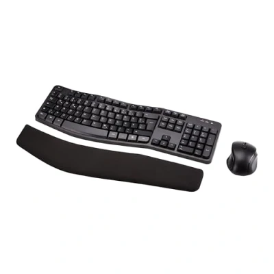 Abbildung von Amazon Basics Tastatur Maus Set, ergonomisch, kabellos, DE Layout schwarz
