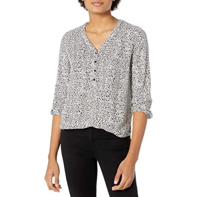 Abbildung von Amazon Essentials Damen Popover Hemd mit 3/4 Ärmeln und Knöpfen, Schwarz Weiß Tiermuster, M