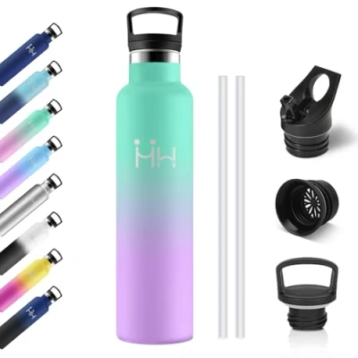 Abbildung von Thermosflasche 1L, Isolierflasche mit Strohhalm, Trinkflasche BPA Frei, Kohlensäure Geeignet, Auslaufsicher Doppelwandig Thermoskanne, Wasserflasche für Fitness, Laufen, Büro, Kinder, Uni, Camping