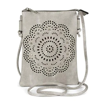 Abbildung von styleBREAKER Damen Mini Bag Umhängetasche mit Blumen Lasercut Cutout Muster und Strass, Schultertasche, Handtasche 02012367, Farbe:Petrol