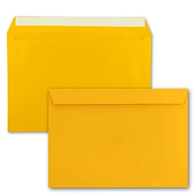 Abbildung von 25x große XXL Briefumschläge DIN C4 in Sonnengelb (Gelb) 22,9 x 32,4 cm Haftklebung ohne Fenster Versandtasche für A4 geeignet