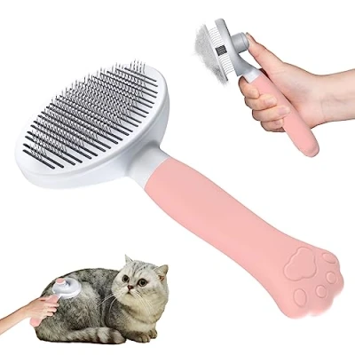 Abbildung von Zivacate Katzenbürste Hundebürste [Ergonomischer Griff &amp; Ein Klick Reinigung] Selbstreinigende Bürste Für kurz langhaarige Hunde/Katzen/Kaninchen, Unterwollbürste(Rosa)