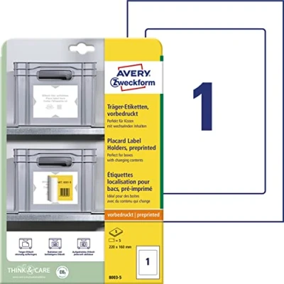 Abbildung von AVERY Zweckform Art. 8003 5 Träger Etiketten (5 Etikettenhalter, 220x160mm, beliebig oft mit allen beklebbar ohne Rückstände, für Regale, Boxen, Behälter in Lager &amp; Logistik) Blatt, weiß