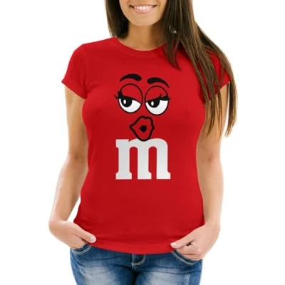 Abbildung von MoonWorks® Damen T Shirt Fasching Karneval M Aufdruck Gruppen Kostüm Verkleidung Last Minute Faschingskostüme Frauen rot XS