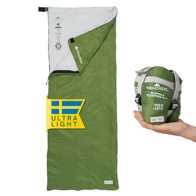 Abbildung von Trinordic 700g Ultraleicht Deckenschlafsack mit Anti Klemm Reißverschluss Kompakte Schlafsack Sommer für Erwachsene Outdoor Wandern, Rucksackreisen, Bikepacking und Reisen