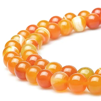 Abbildung von MJDCB Perlen zum Auffädeln 8mm 45 stück Orange Gestreifter Achat Halbedelsteine mit Loch Lose Runde Steinperlen für Herstellung Schmuck Armbänder Halsketten