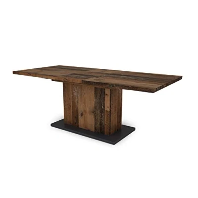 Abbildung von byLIVING Esszimmertisch Athen/in Old Wood braun/großer Auszugstisch 160 cm bis 200 cm/Säulentisch mit Ausziehfunktion/Tisch Synchronauszug und Einlegeplatte / x 90, H 75