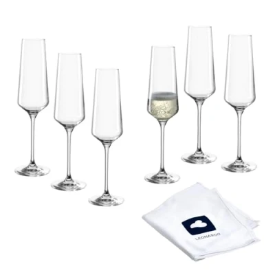 Abbildung von LEONARDO HOME Sektgläser PUCCINI (6er Set) inkl. Poliertuch Spülmaschinenfeste Prosecco Kelche (280 ml) Stoßfest &amp; Alltagstauglich 040979