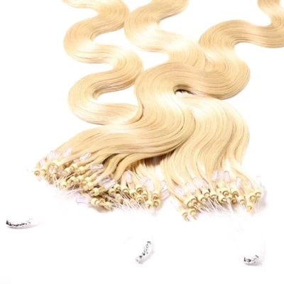 Abbildung von hair2heart Microring Extensions Echthaar Gewellt 25 Strähnen 1g 40cm 9/0 lichtblond