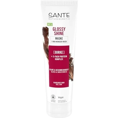 Abbildung von SANTE Naturkosmetik Glossy Shine Maske Bio Birkenblattextrakt + 3 Fach Protein Komplex, silikonfreie und hydratisierende Haarmaske, vegane Haarpflege für mehr Glanz Geschmeidigkeit, 150 ml