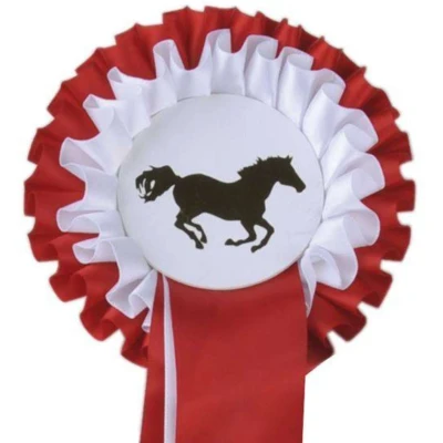 Abbildung von HKM Turnierschleife Zweifachrosette Rot/Weiß