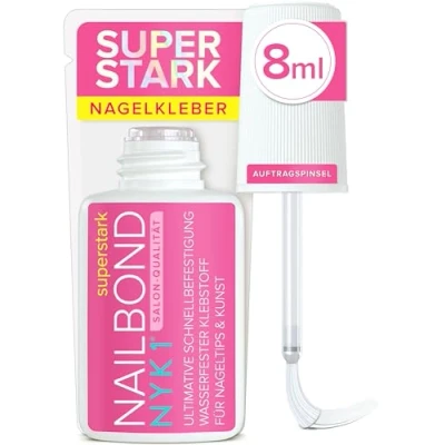 Abbildung von NYK1 NailBond Nagelkleber Für Kunstnägel Extra Stark (8ml) Pinsel On Tips, Press Nails Und Acrylnägel Nagel Kleber Eingerissene Nägel Anti Pilz Nail Glue