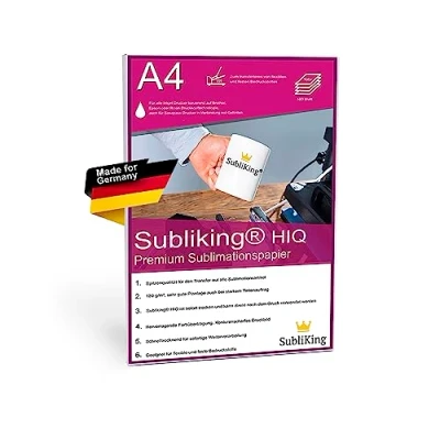 Abbildung von Subliking® HIQ Premium Sublimationspapier 120g für Epson, Ricoh &amp; Sawgrass, 100 Blatt DIN A4, schnelltrocknend wischfest