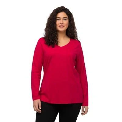 Abbildung von Ulla Popken Damen Langarm v shirt, Rot, 54 56 EU