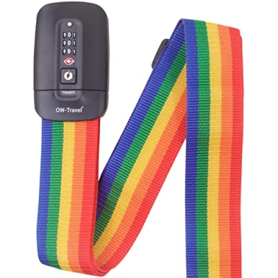 Abbildung von OW Travel Kofferband Gurt Mit TSA Schloss. Koffergurt adressschild (1 Stück Regenbogen)Koffergurt Zahlenschloss.Luggage Strap Koffer Gurtband.Koffer band.Koffergurt Bunt Auffällig