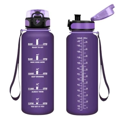 Abbildung von Vikastar Trinkflasche, 1500ml BPA Frie, Trinkflasche Sport, Kohlensäure Geeignet, Sportflasche für Kinder, Schule, Outdoor, Dunkelviolett Frosted