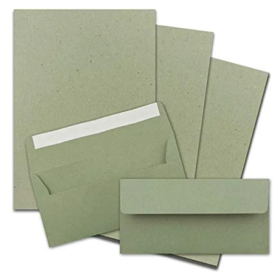 Abbildung von 25x Briefpapier Set DIN A4 mit Lang Briefumschlägen, Haftklebung Kraftpapier Grün Recycling Schreibpapier Kuverts FarbenFroh by GUSTAV NEUSER
