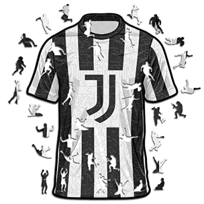 Abbildung von Iconic Puzzles, Juventus Jersey, offizielles Produkt, Holzpuzzle für Erwachsene und Kinder, 100% nachhaltiges Holz, Größe S, 150 Stück