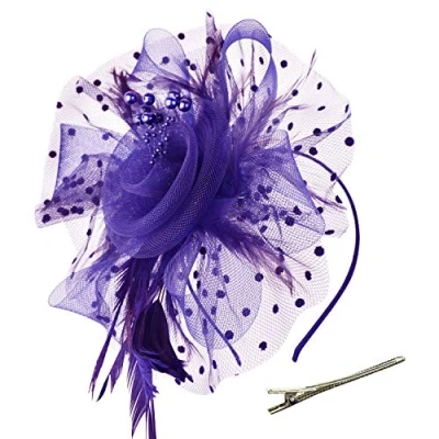 Abbildung von DRESHOW Fascinator Hüte für Damen Pillbox Hut mit Schleier Stirnband und Einer Gegabelten Clip Tea Party Kopfbedeckung