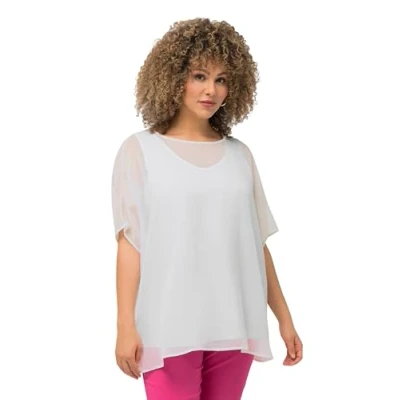 Abbildung von Ulla Popken Damen Chiffonbluse T Shirt, Marine, 42 48