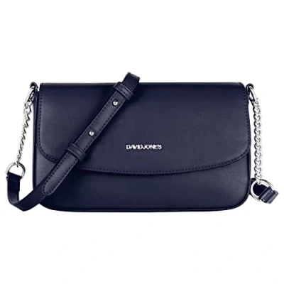 Abbildung von David Jones Kleine Umhängetasche Damen Crossbody Bag PU Leder Frau Kette Schultertasche Rechteckige Tasche Abendtasche Handy Handtasche Clutch Kettentasche Elegant Reise Party Blau
