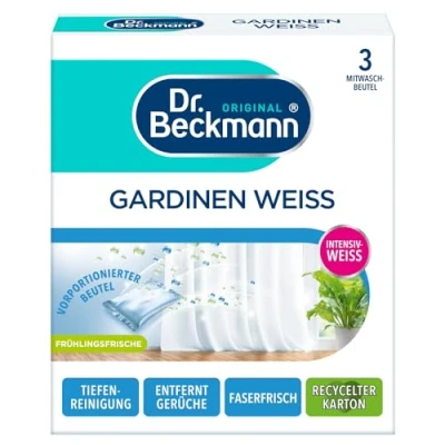 Abbildung von Dr. Beckmann Gardinen Weiß Gardinenweiß für strahlende Vorhänge mit effektiver Intensiv Formel 3x 40g