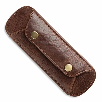 Abbildung von LEABAGS Leder Schulterpolster 18 x 6 cm I Taschen Anti Rutsch Stopp Funktion Echtleder Gurtpolster mit Druckknöpfen Schultergurt Polster Schulterriemen Cinnamon