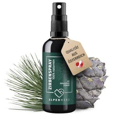 Abbildung von ALPEN HERZ Zirbenspray 100 ml naturrein mit ätherischem Zirbenöl Bett Duftspray für einen schönen Kissenduft Spray Auto, Kopfkissen oder auch Bettspray