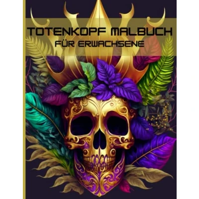 Abbildung von Totenkopf Malbuch für Erwachsene: verschiedene Totenkopfmotive zum Ausmalen Kreativität Stressabbau Entspannung Achtsamkeit