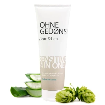 Abbildung von Jean &amp; Len Sensitive 4in1 Duschgel Hopfen Aloe Vera, für Gesicht, Haare, Körper Körperrasur, sanfte Inhaltsstoffe verwöhnen Haut ohne Parabene Silikone, vegan, 250 ml