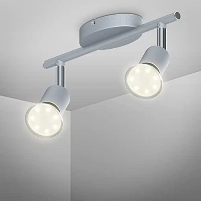Abbildung von B.K.Licht LED Deckenlampe schwenkbar, warmweiß, GU10 Fassung, Deckenleuchte, Lampe, Wohnzimmerlampe, Schlafzimmerlampe, Küchenlampe, Deckenstrahler, 25,5x6,5x9,7 cm, Matt Nickel