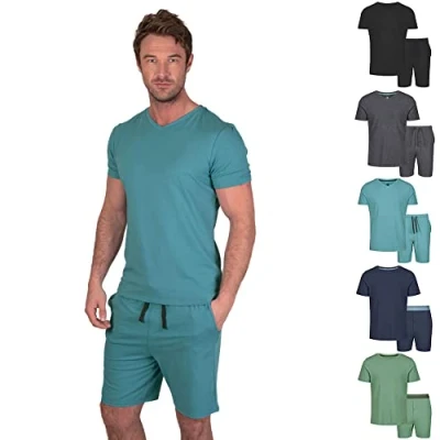 Abbildung von Light &amp; Shade Pyjama Set mit Oberteil und kurzer Hose für Herren, Blau, M