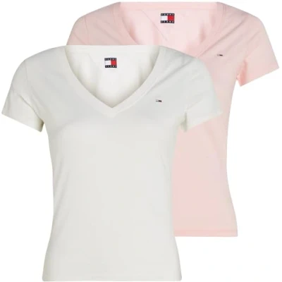 Abbildung von Tommy Jeans V NECK TEE 2 PACK Tshirt basic, Damen, Größe: 34, Ecru/precious pink