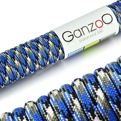 Abbildung von Ganzoo Paracord 550 Seil 4mm Outdoor Schnur / 30 Meter/Typ 3 Nylon &amp; Polyester/ 7 Innenstränge/Allzweckseil für Hundehalsband/Hundeleine Knüpfen/Camping Survival/Blau Weiß