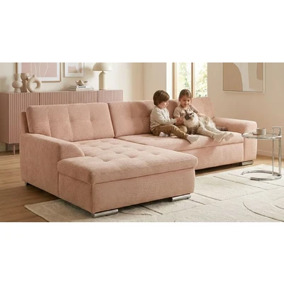 Abbildung von OTTO home Ecksofa "Tornby 268 x 178 cm, mit Steppungen, modern &amp; stabil" Schlaffunktion, L-Form, aus Pet Friendly Bezug