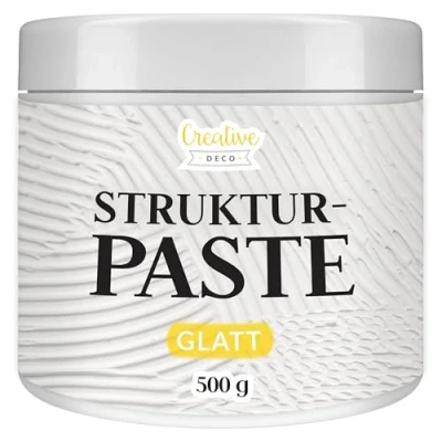 Abbildung von Creative Deco Strukturpaste Glatt 500 g Weiße Spachtelmasse für Acrylmalerei Modellierpaste Kunstprojekte, Acrylfarbe, DIY, 3D Effekte, Texturen Einfach mit Palettenmesser aufzutragen