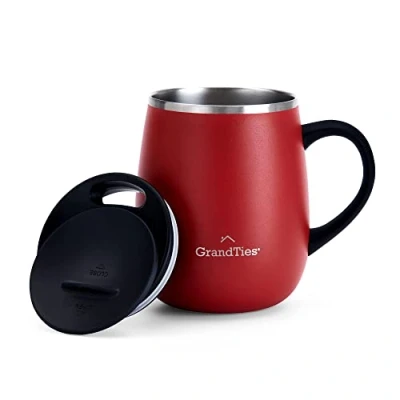 Abbildung von Grandties Thermo Kaffeebecher mit Griff Schiebedeckel für Spritzschutz 480 ml Coffee To Go Becher Doppelwand Edelstahl Hält Getränke Warm &amp; Kalt Cranberry