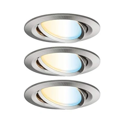 Abbildung von Paulmann 92962 Nova Plus LED Einbauleuchte Smart Home Zigbee Set rund schwenkbar 3x6W Tunable White dimmbar Eisen gebürstet Spot Alu Zink 2700K