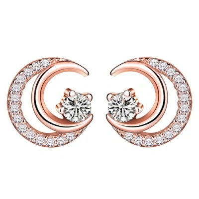 Abbildung von Yumilok Roségold 925 Sterling Silber Zirkonia Mond Ohrstecker Ohrringe Hypoallergen Ohrschmuck für Damen Frauen Mädchen