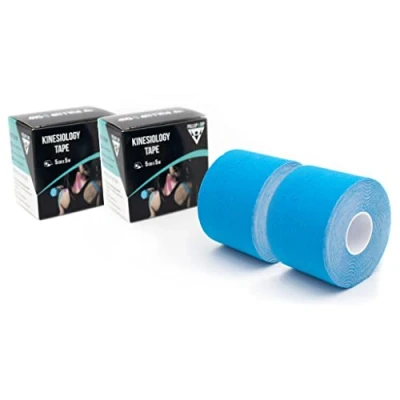 Abbildung von Kinesio Tapes hautfreundliches &amp; latexfreies Sport Tape in versch. Farben, Kinesiologie 5cm x 5m, elastisches wasserfestes Therapie Tape, Physio (2er Set (blau))