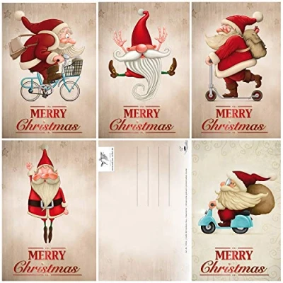 Abbildung von EDITION COLIBRI 15 Weihnachtskarten: Lustige Weihnachtsmänner Set 2, 5 verschiedene Motive je 3 Stück, Weihnachten Karten Set, Weihnachtspostkarte (11051 95)