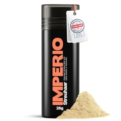 Abbildung von IMPERIO Streuhaar zur Haarverdichtung &amp; vollem Haar In Sekunden. Schütthaar für einen authentischen Look. 100% Natur! Premium Friseurqualität 26g (Hellblond)