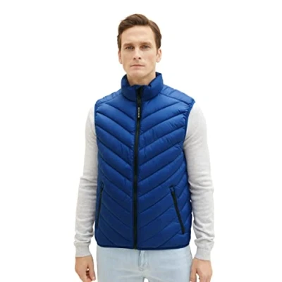 Abbildung von TOM TAILOR Herren 1036072 Lightweight Steppweste mit Stehkragen aus recyceltem Polyester, 19168 hockey Blue, XXL