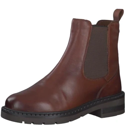Abbildung von MARCO TOZZI Damen Chelsea Boots aus Leder mit Reißverschluss, Braun (Cognac), 39 EU