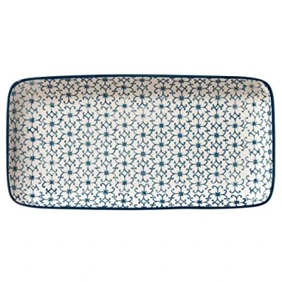 Abbildung von Bloomingville Servierplatte Kristina Retro Servierteller eckig Vintage rechteckige L 31 x H 3 W 15,5 cm, blau, Keramik