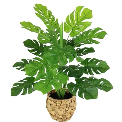 Abbildung von Flair Flower Künstliche Splitphilo Pflanze mit Übertopf Monstera Deko Kunst Seidenblumen Seidenpflanzen Real Touch grün groß Grünpflanze Büropflanze, 044472GN, 46x35x35 cm