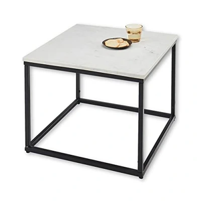 Abbildung von Stella Trading SAMY Couchtisch Marmor quadratisch schwarz mit schwarzem Metallgestell Stilvoller Beistelltisch hochwertiger Marmorplatte 60 x 46 cm (B/H/T)