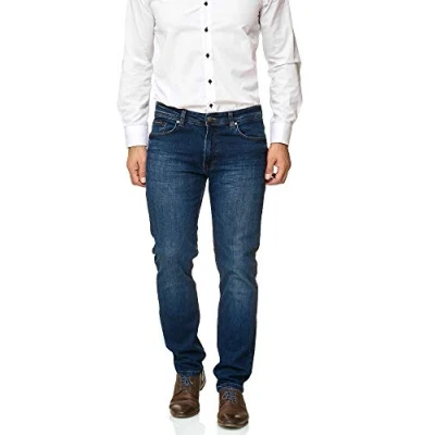 Abbildung von BARBONS Herren Jeans Regular Fit Stretch Hochwertige Straight Hose Business Anzug Freizeit 02 blau 33W / 30L
