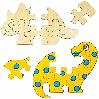 Abbildung von Baker Ross FC828 Dinosaurier Puzzle aus Holz 5er Pack, Holzpuzzle für Kinder zum Bemalen und Dekorieren